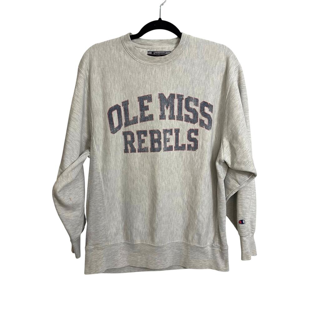 Champion Sweatshirt Unisex M Gray Reverse Weave Crewneck Ole Miss Rebels Vintage